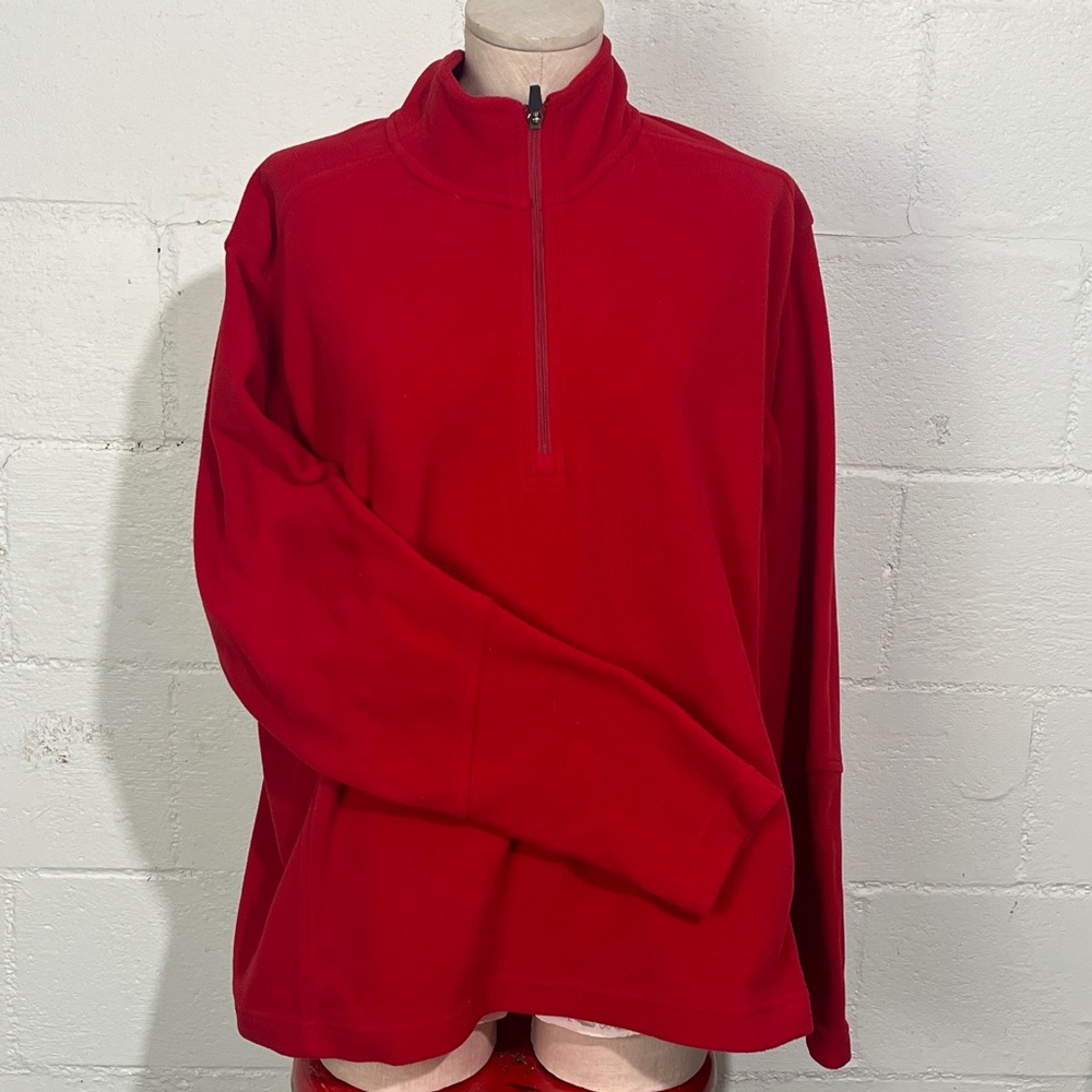 Lands' End Mock Neck Red 1/4 Quarter Zip Polartec Fleece Jacket L